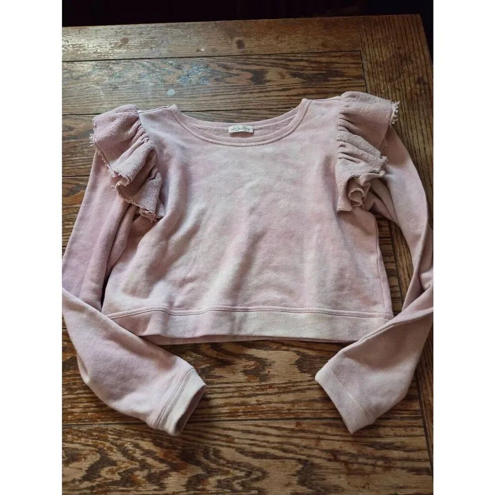LoveShackFancy pink tie dye Ruffle Shoulder sweatshirt sx XS